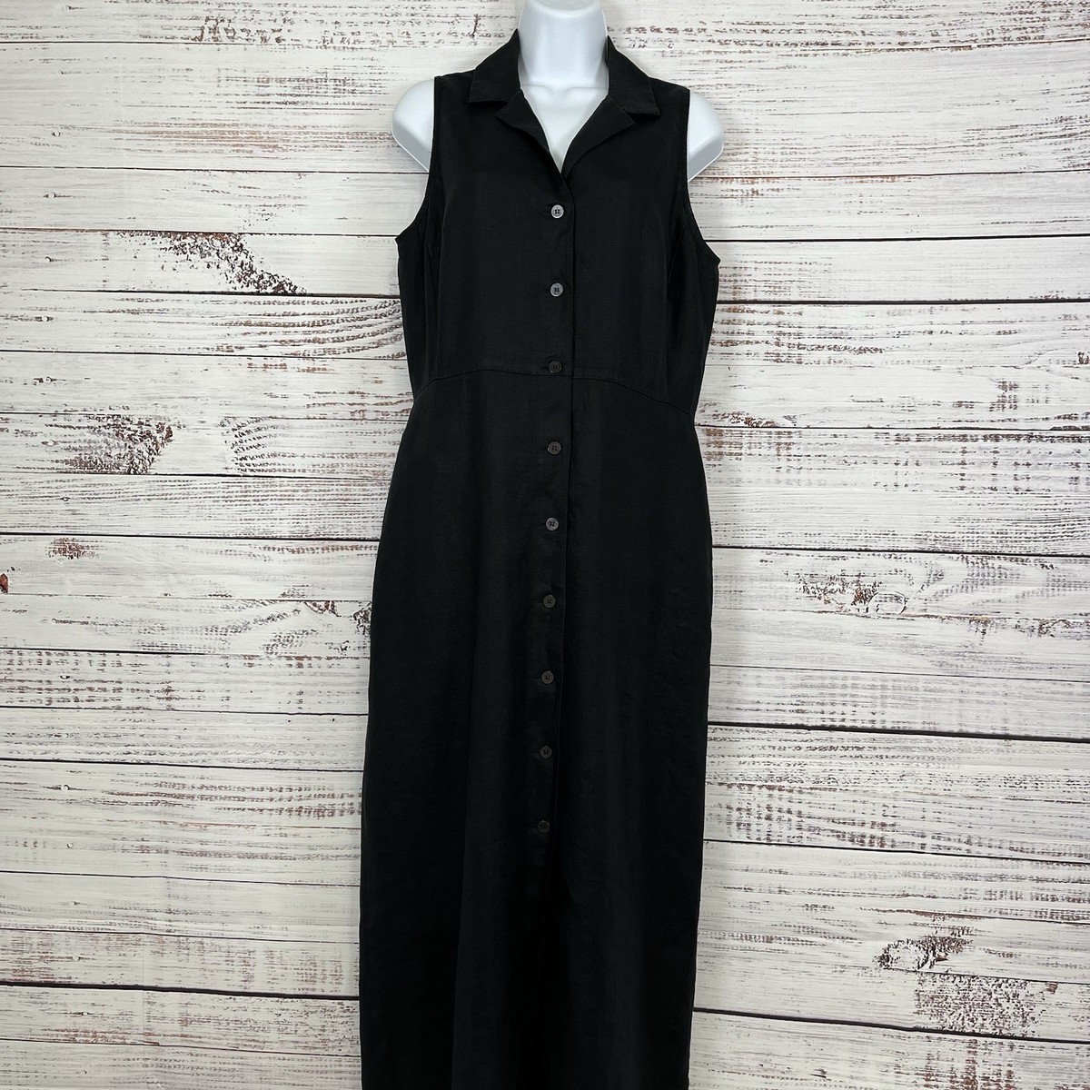 Petite Sophisticate Dress Womens Size 12 Black Linen Button Short