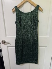 Studio One Emerald Sequin Sheath Dress Size 6 Sleeveless V Back Midi
