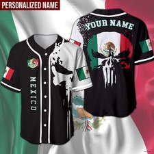 Mexico Skull Flag Personalized Name Baseball Jersey 3D Printed Shirt for Men