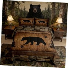 Rustic Bear Comforter Set Size,Wild Animal Hunting Queen Rustic Bear Brown