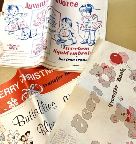 Tri-chem Liquid Embroidery Transfer Book Lot 4 Butterfly Christmas Bears Babies