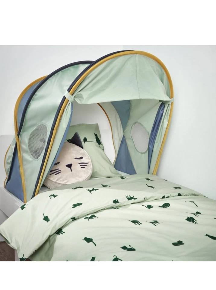 Toldo cama IKEA ELDFLUGA, azul/verde (305.421.19) excelente usado Foto 3 de 4