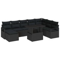 Garten Sofa Set 9-Teilig Mit Kissen Schwarz FüR Terrasse Balkon GartenmöBel