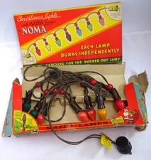 VINTAGE 1939 CHRISTMAS LIGHT SET MAZDA LAMPS by NOMA BAKELITE PLUG & SOCKETS  SM
