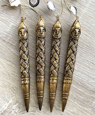 Lot of 4 Medieval Knight in Armor Bronzed Gold Finial Resin Christmas Ornament