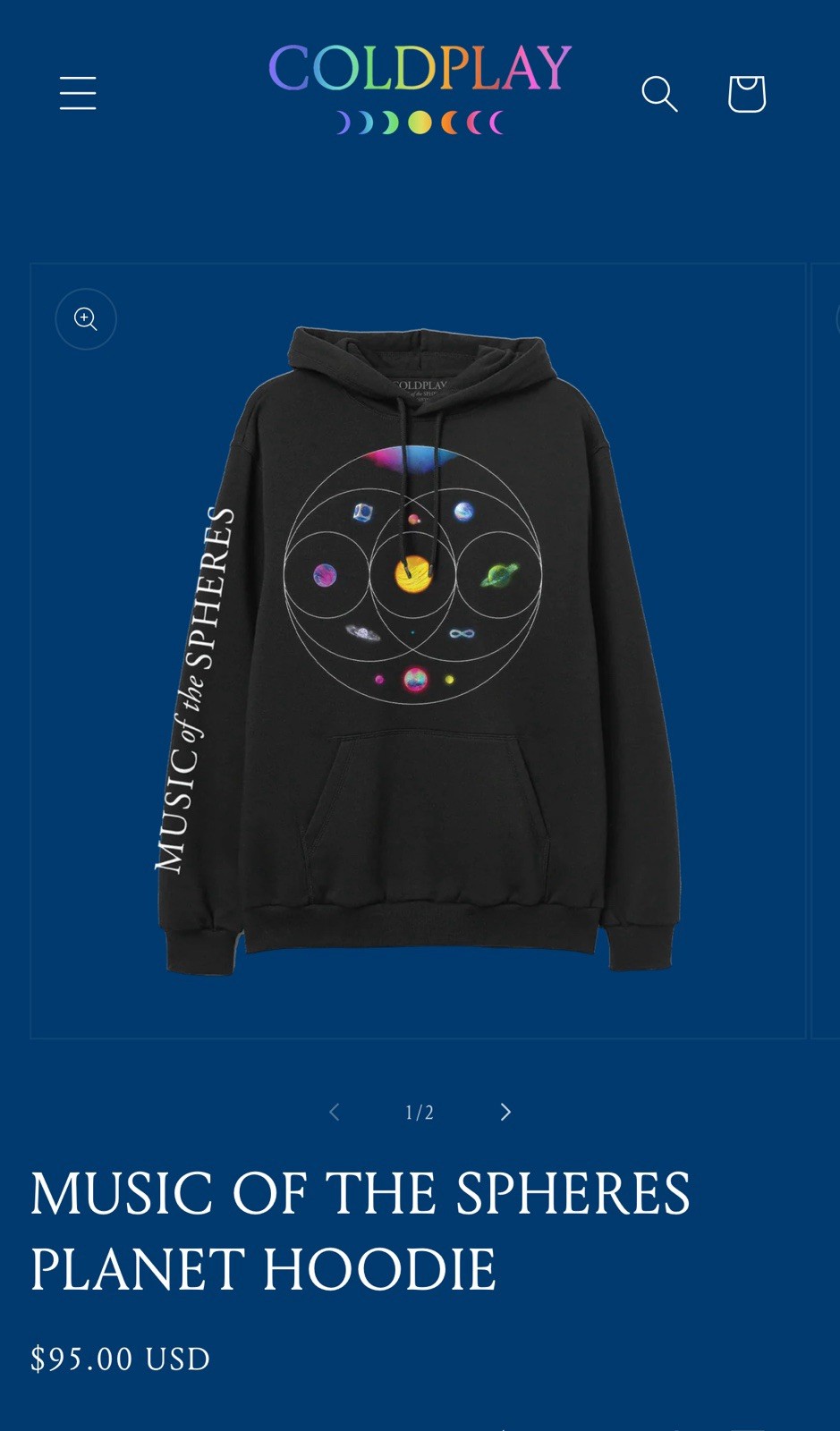 MUSIC OF THE SPHERES PLANET HOODIE, TSHIRT SIZE SMALL WITH FREE BRACELET /BUNDLE