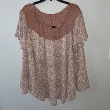 Davi & Dani Plus 2XL Loose Fit Paisley Shirt  Blouse Women’s Boho Hippie Ruffle