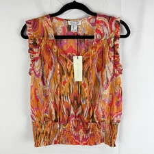 Rachel Zoe Sleeveless Smocked Waist Blouse Women's L Boho Peasant Indie