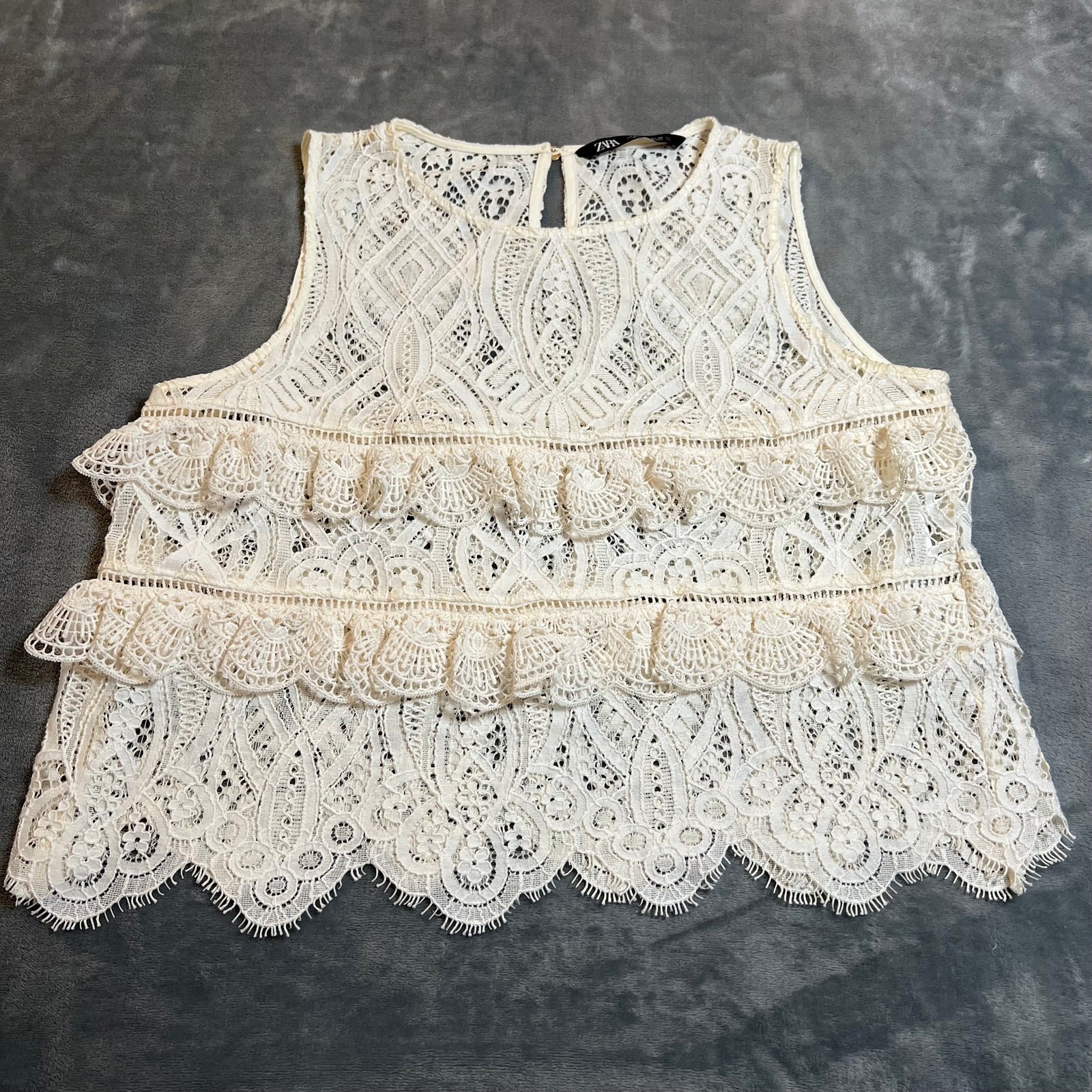 Zara Crewneck Lace Tiered Sleeveless Tank Top Size Small Cottagecore Boho