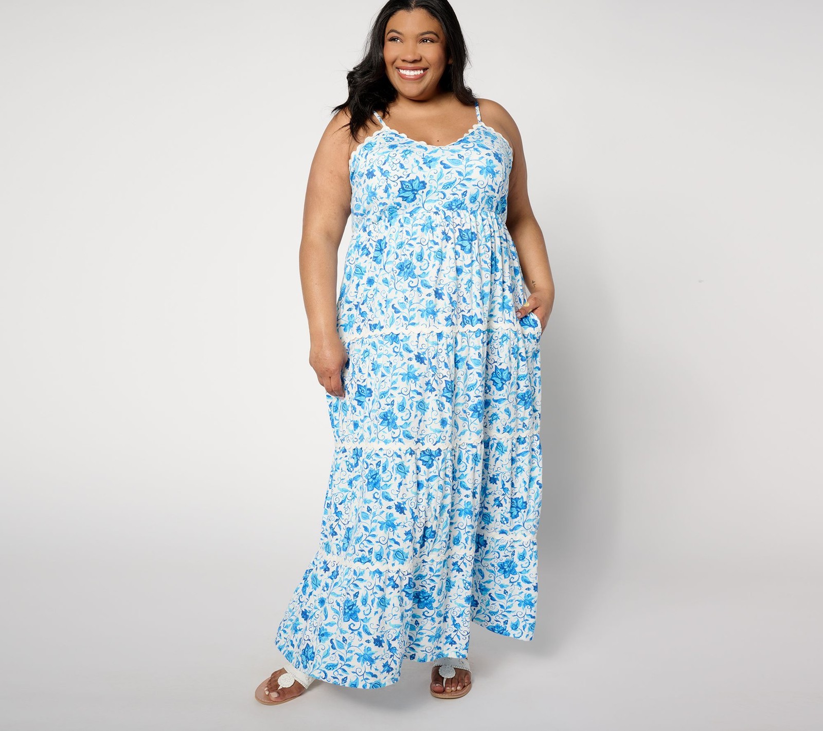 Gloria Vanderbilt Women's Dress Sz M Printed Sleeveless Knit Maxi Blue A641419