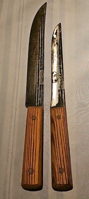 2 Vintage Chef's Knives Forgecraft Hi Carbon Steel 8  Blade & 6'' Butcher's Knife