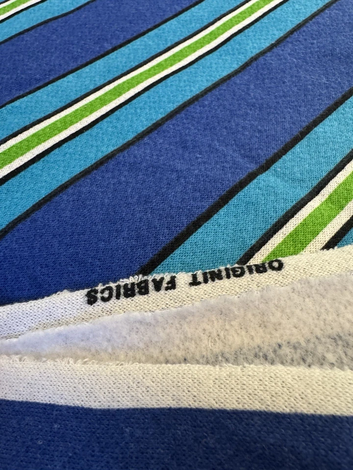 Blue Green VTG 70s ORIGINIT FABRIC fleece back Striped JERSEY 1.5 YDS 60"W NEW - Image 3 of 4