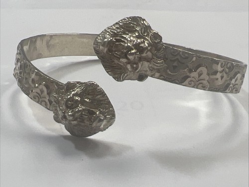Antique Sterling Silver .925 Lion Bypass Bracelet Figural Heads Victorian