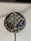 Estate Victorian Prong Set Amethyst & Clear Rhinestone 10” Long Hatpin STI-6