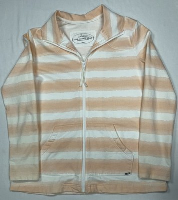 Soma Full Zip Cowl Neck Lounge Jacket Women s S Peach/White Preowned Excellent