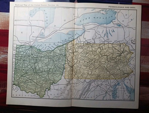 ~1895 Antique Railroad Map PENNSYLVANIA & OHIO all Train Line Companies Marked 