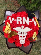 RN or BSN Graduation Bouquet Custom Med Grad Baby Breath Initial