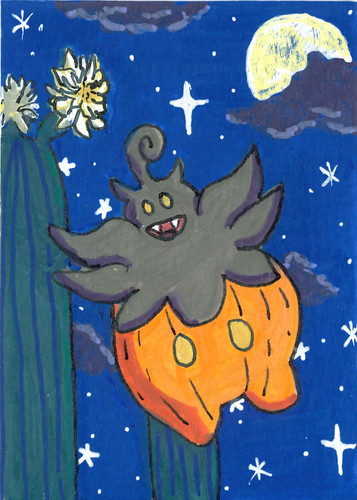 ACEO original Acrylic Pokemon: Pumpkaboo Saguaro Bloom by Megan Letchworth