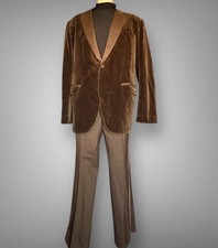 Vintage 1970s Dark Chocolate Brown Velvet Tuxedo Suit   42R Jacket 36x38 Pants