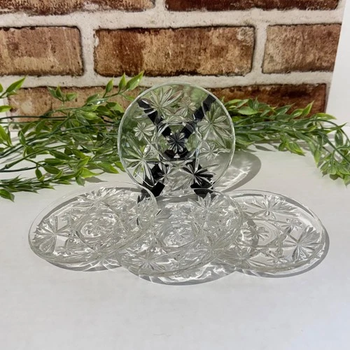 Vintage Anchor Hocking Prescut Glass Coasters Set  of 4 4.5”D Star Pattern