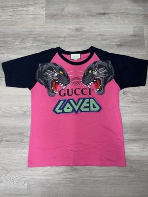 Gucci Panther Loved T-Shirt Pink Black Mens Large Italy Designer