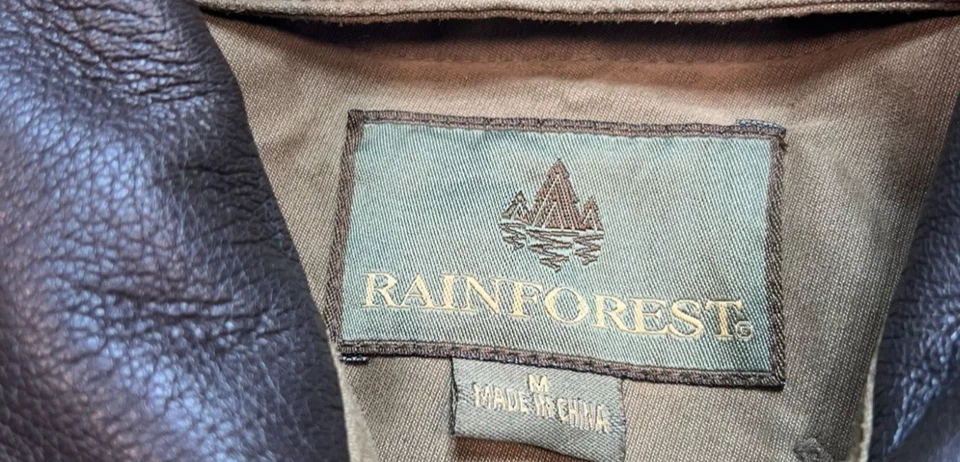 Rainforest Mens Leather Bomber Jacket Long Sleeve Size Medium Brown Full Zipper - Image 3 of 4