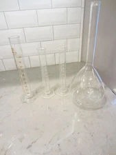 Lot 4 Glass Lab Chemistry Vessel Kimax Sibata Graduate Pyrex Flask