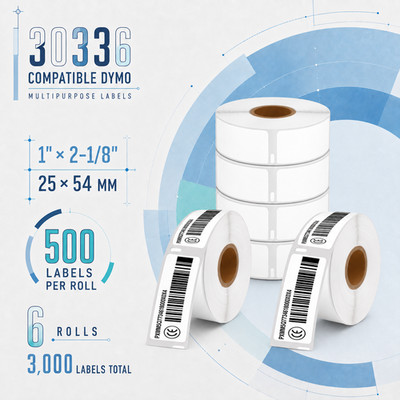 DYMO 30336 Compatible Labels for Retail Barcodes SKUs and Product IDs 6ROLLS