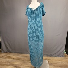 Urban Outfitters Dress Women's L Teal Sheer Floral Puff Sleeve Midi Tie Back