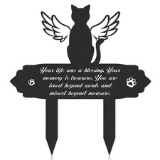 Cat Memorial Garden Stakes with Angel Wings  Waterproof Metal Plaques