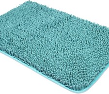 Teal Bathroom Rugs 17"x24",Chenille Bath Mats,Absorbent and Washable Bath Rug