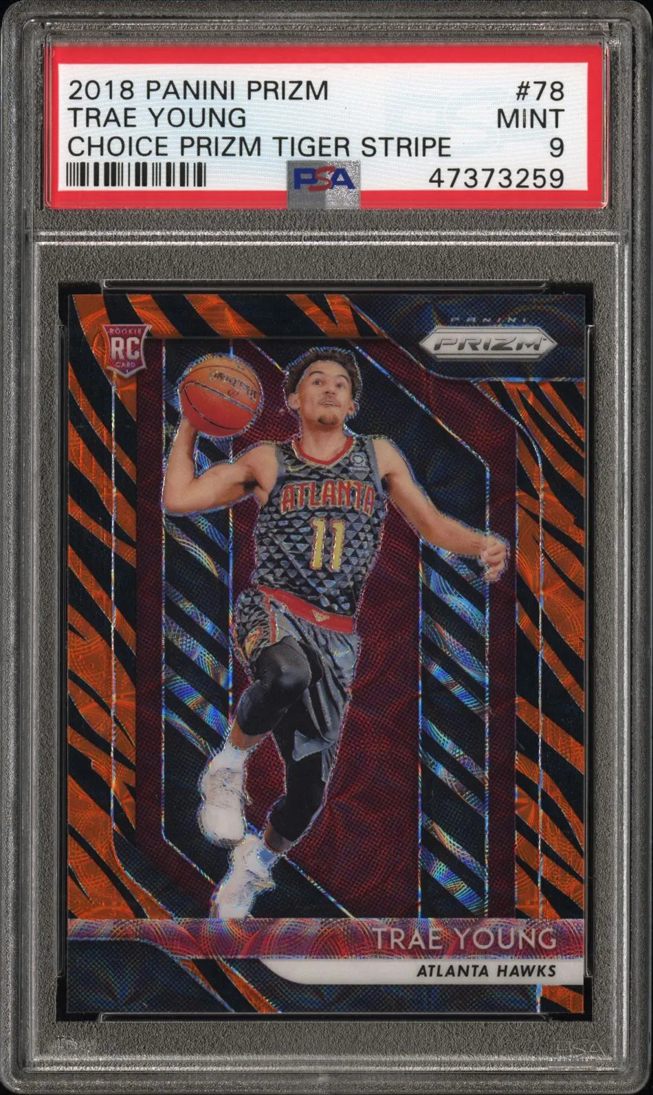 2018 Panini Prizm Trae Young #78 Choice Tiger Stripe PSA 9