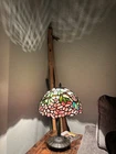 Rare Vintage Tiffany Style Stained Glass Lamp Shade Purple Floral Pattern