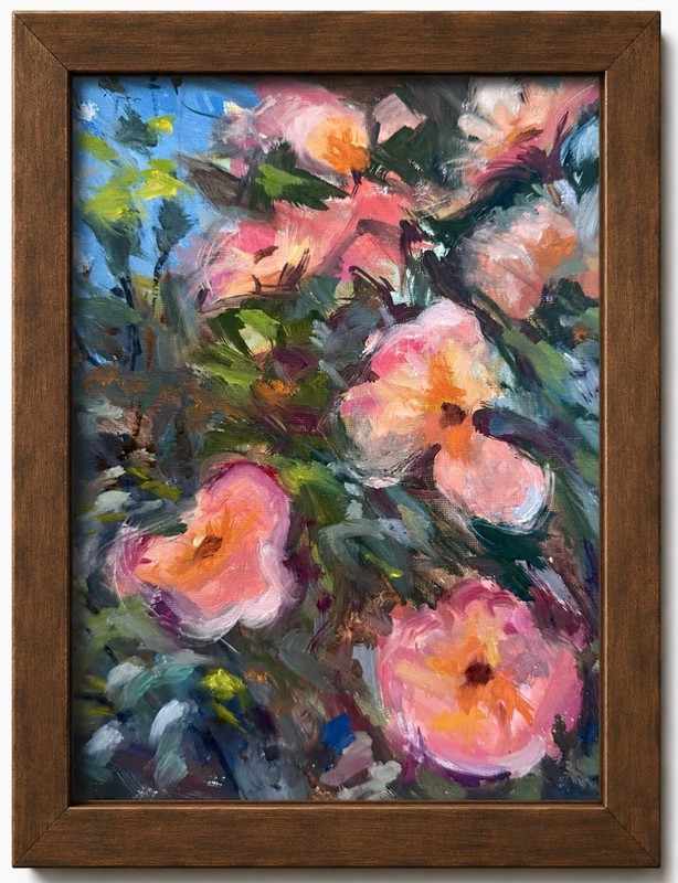 Original Oil Painting Pink Floral Impressionist Flowers 9x12 Canvas Contemporary