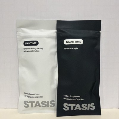 Stasis Daytime & Nighttime Supplement Bundle 50 Caps Each; SEALED Exp 04/2028