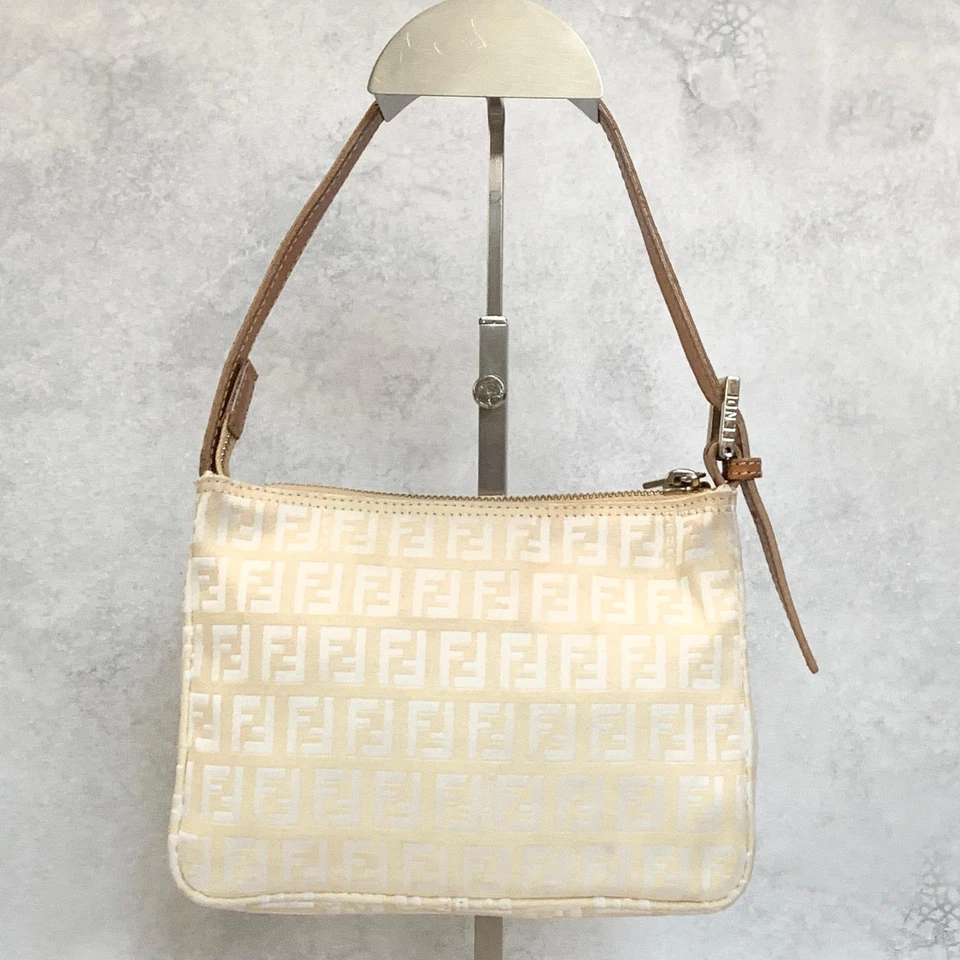 FENDI Handbag Shoulder Bag Zucchino Canvas Accessory Pouch Purse Leather Used - Image 2 of 4