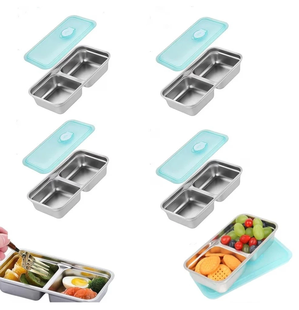 4 Pack Stainless Steel Snack Containers -15oz Reusable Grab Go 2 Compartment Eco