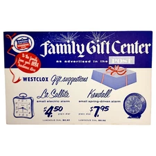 Sign Family Gift Center Westclox Hardware Store 7x11 Cardboard 1950s MCM VTG