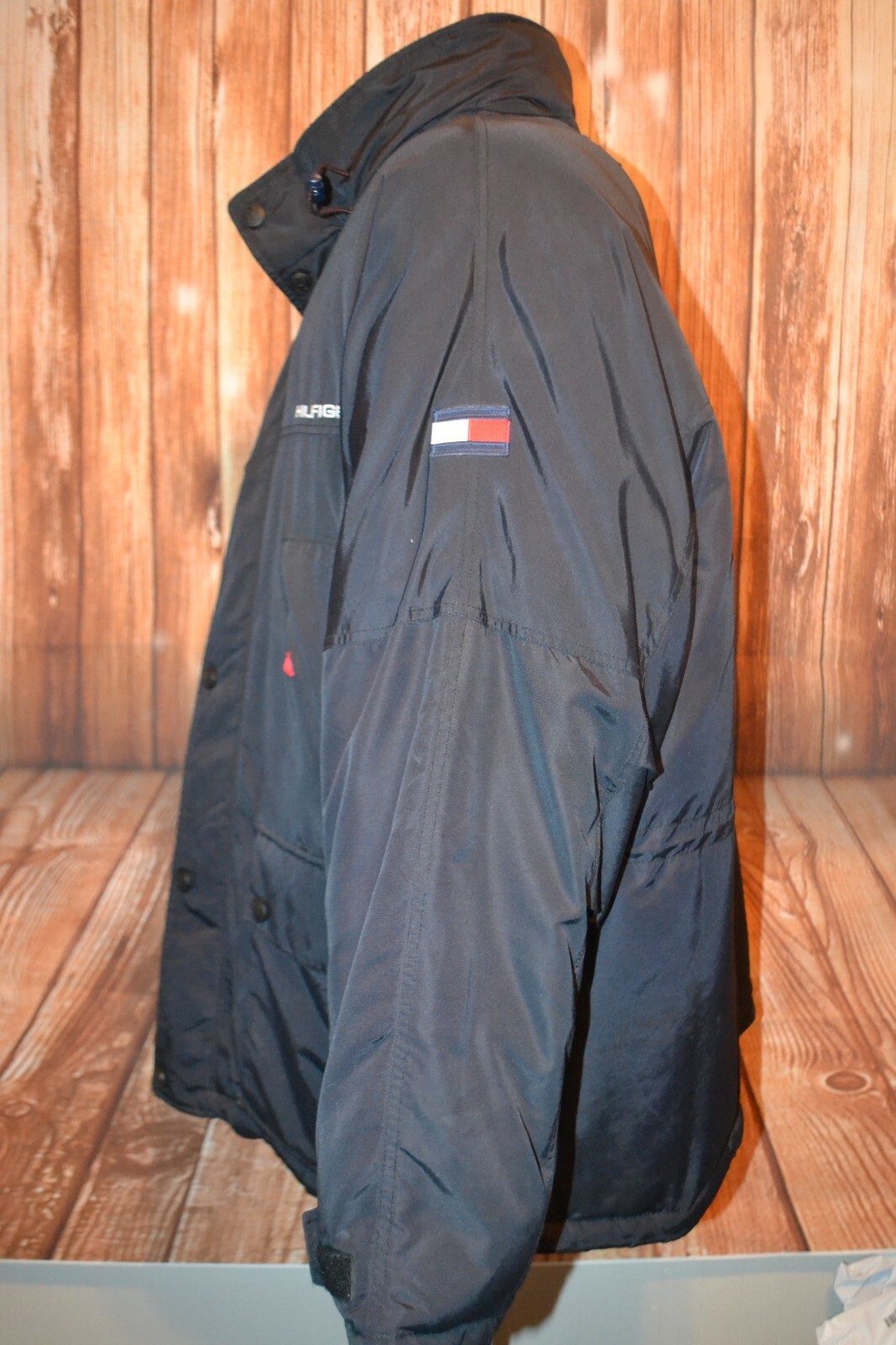 Vntg Tommy Hilfiger Men Nylon Puffer Full Zip Snap Button Jacket w/Hood Sz 2XL thumbnail 4