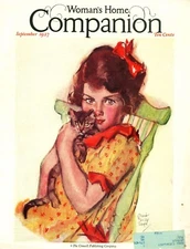Young Girl with Kitten  -  by Maud Tousy Fangel  -  Cover only  -  1927 
