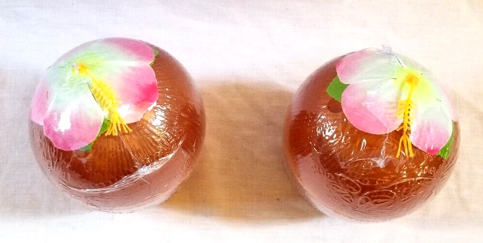 2 tazas de coco y pajitas de flores hawaianas Lei Hula fiesta cóctel ponche beber Foto 4 de 4