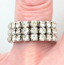Vintage Pave Rhinestone Stretch Ring Boho Statement Jewelry Size 7