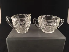 Jeannette Glass Cube Clear Creamer and Open Sugar Set Depression Glass Vintage