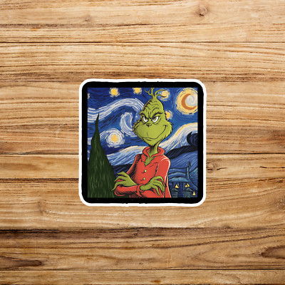 Grinch Starry Night Sticker - Dr. Seuss Van Gogh Parody Art Decal #2011