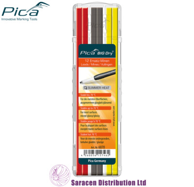 PICA GROSSE TROCKENE BLEISTIFTMINEN 12ER-PACK - GRAPHIT, ROT & GELB - 6070