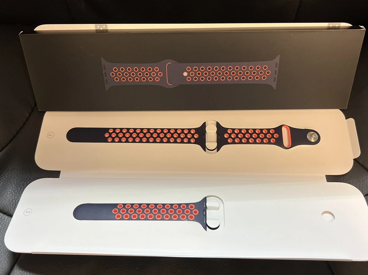 100 Genuine 40mm BLUE BLACK BRIGHT MANGO NIKE Sport Band Apple Watch Rare 41mm