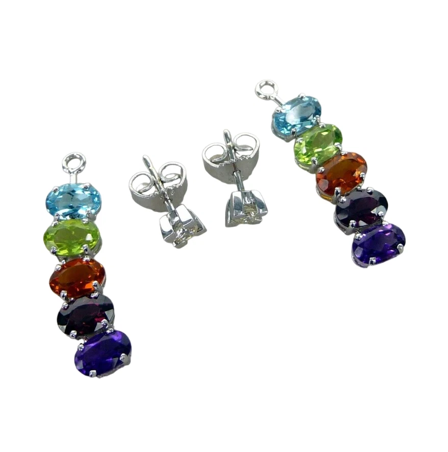 Brillant Solitär Ohrhänger Topas Peridot Citrin Ohrstecker 14k Weißgold Ohrringe - Bild 2 von 4