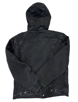 Black Denim Sherpa Jean Jacket With Hood Levis Mens Denim