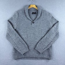 Hugo Boss Men's Gray Shawl Collar Sweater Size L Wool Alpaca Blend Textured Knit