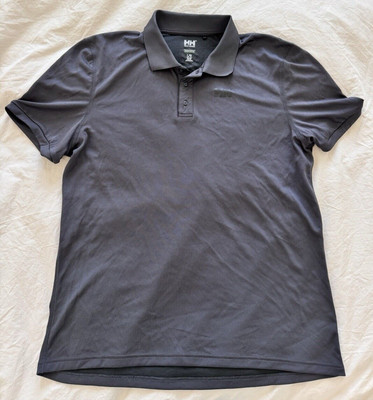 Helly Hansen Shirt Men's LARGE Black Polo Polyamide Short Sleeve UPF 50+